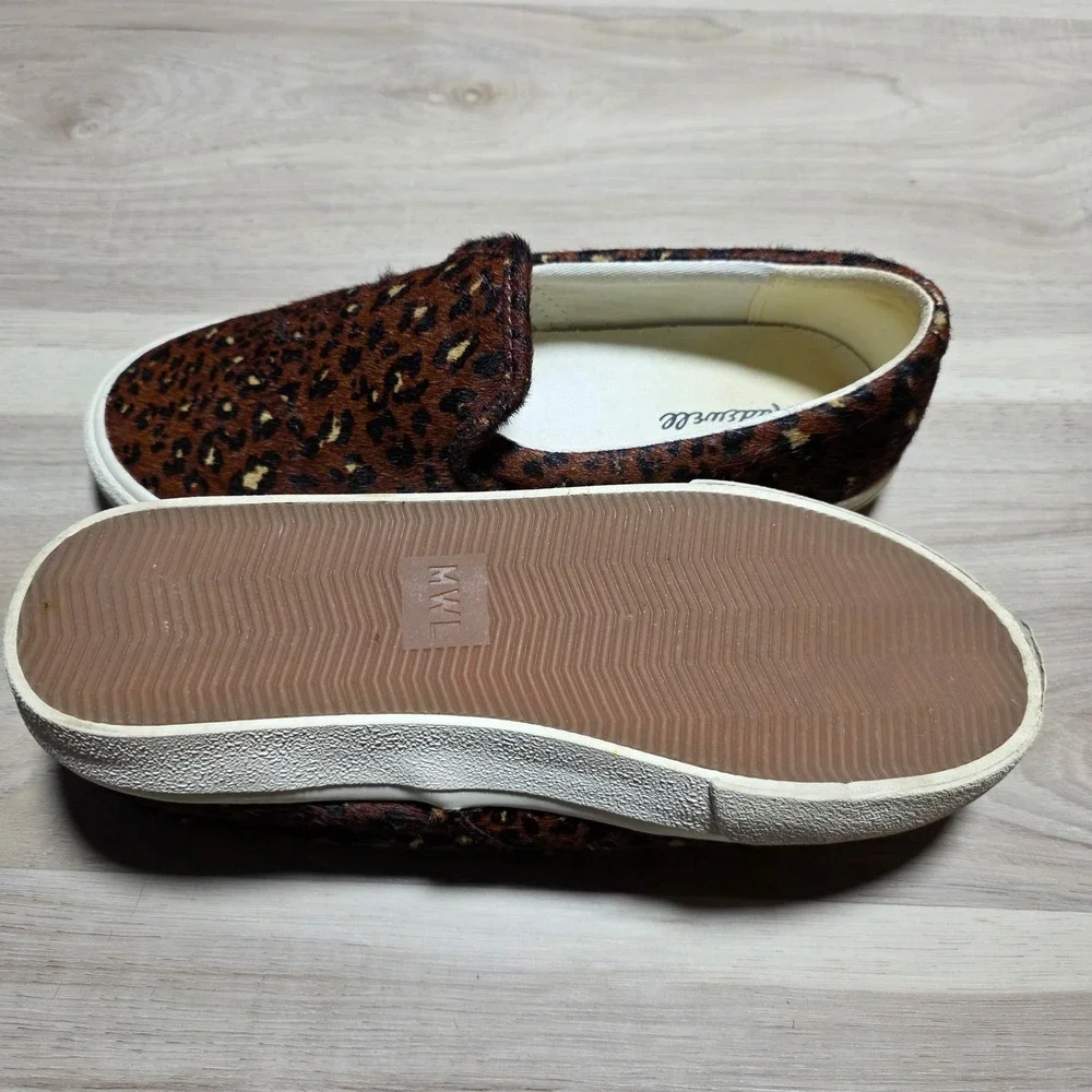 Madewell Slip On Sneakers Womens‎ 8.5 Brown Leopard Real Calf Hair Sidewalk Low